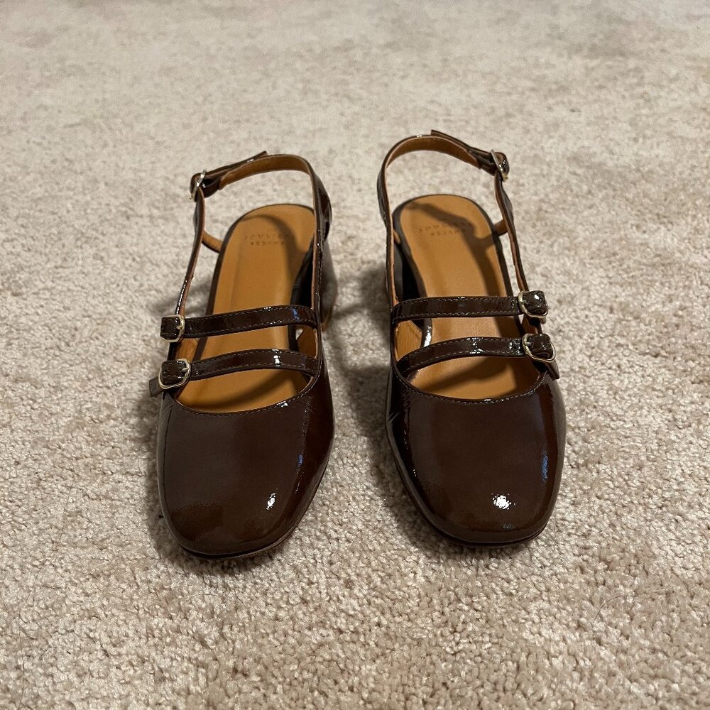 Sezane Olive Green Patent Leather Slingback Heels - Picture 3 of 11